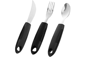 ACDOGEER 3pcs Easy Grip Silverware, Adaptive Utensil Set for Adult Built-Up Fork, Spoon and Rocker Knife for Elderly,Arthritis,Tremors and Parkinsons