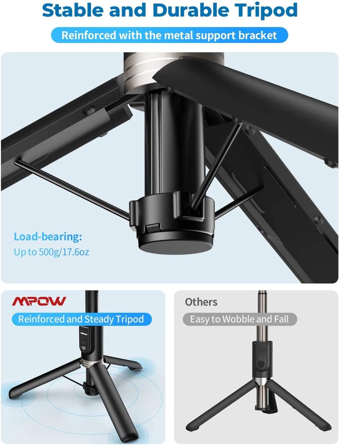 Selfie Stick, Mpow Selfie Stick Tripod with Bluetooth Remote, 360° Rotation Extendable Phone Tripod Stand Selfie Stick Compatible with iPhone11, X, iPhone 8, 8 Plus, 7, 7 Plus, Galaxy S9 S8 and More