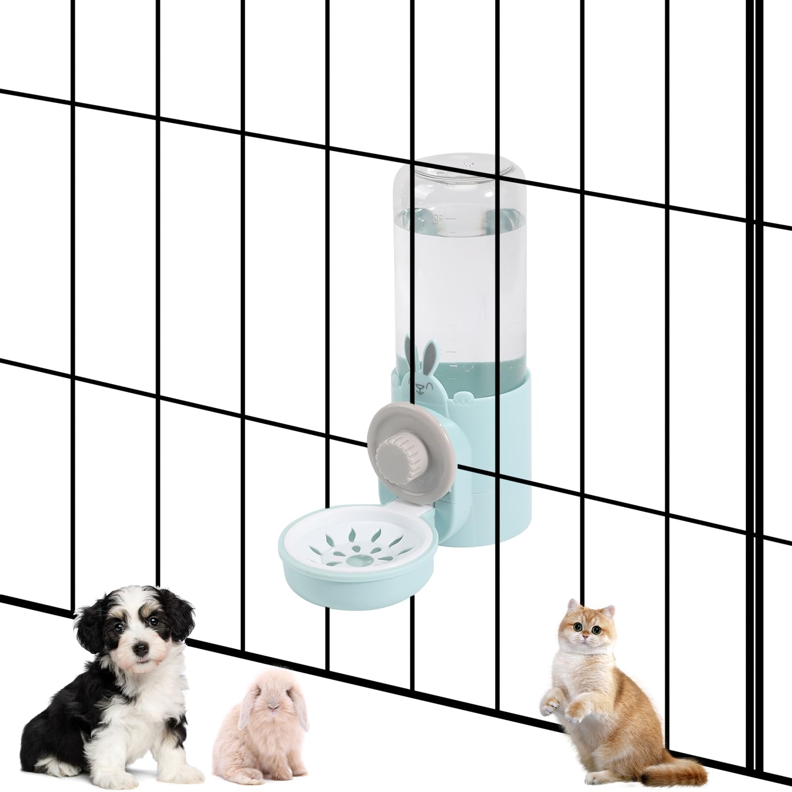 Photo 1 of Hanging Automatic Pet Water Dispenser, Auto Siphon Rabbit Ferret Bunny Hedgehog Waterer Dispenser, Cat Dog Water Bowl for Cage Hanging (Light Blue)