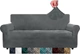 XINEAGE Velvet Couch Cover 3 Seater Grey Anti-Slip Stretch Sofa Protector view 8