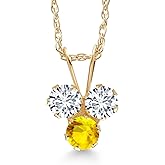 Gem Stone King 14K Yellow Gold White Lab Grown Diamond and Yellow Sapphire 3-Stone Pendant Necklace For Women (0.33 Cttw, Gemstone April Birthstone, Round 3MM, 18 Inch Chain)