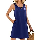V FOR CITY Women's Summer Dress with Built-in Bra Pockets Sleeveless Pleated Sundress Loose Work Casual Tank Dresses
