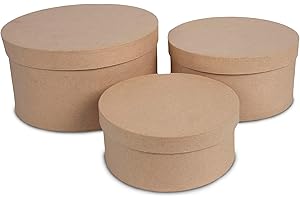 HOBBY LOBBY Short & Round Paper Mache Boxes with Lids (Set of 3) - Brown Kraft Paper Nesting Gift Boxes - Nesting Round Gift Boxes with Lids for Custom Decoration - Durable Paper Mache Box for Versatile Storage