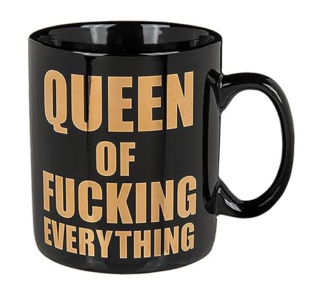 Haus und Deko XL Tasse Jumbo Kaffeebecher Coffee Mug in Schwarz mit goldener Schrift Queen of fucking everything