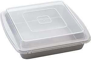 WILTON INDUSTRIES Wilton Recipe Right Non-Stick Square Brownie Baking Pan with Lid, for Transporting Your Dessert from Home to Party, x 9-Inch, 9" x 9", WHITE