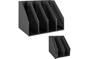 SAYEEC Collapsible Magazine Holder Plastic Desktop Vertical 4 Compartment File Magazine Organizer Holder File Divider Sorter 
