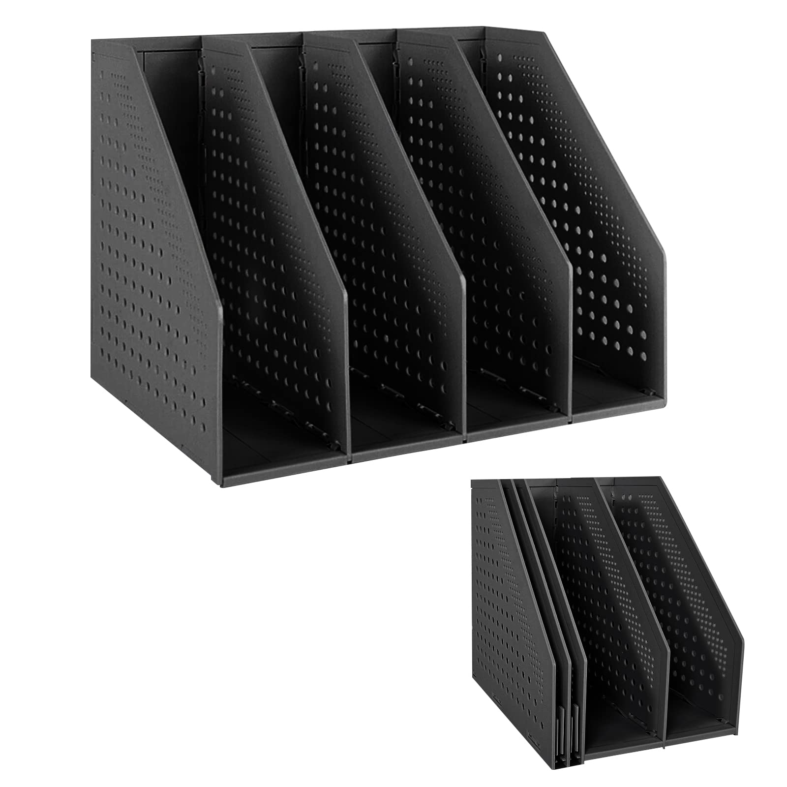 Photo 1 of SAYEEC Collapsible Magazine Holder Plastic Desktop 4 Compartment File Rack Magazine Organizer Vertical File Divider Sorter Storage Document Organizer for Office Home School Black