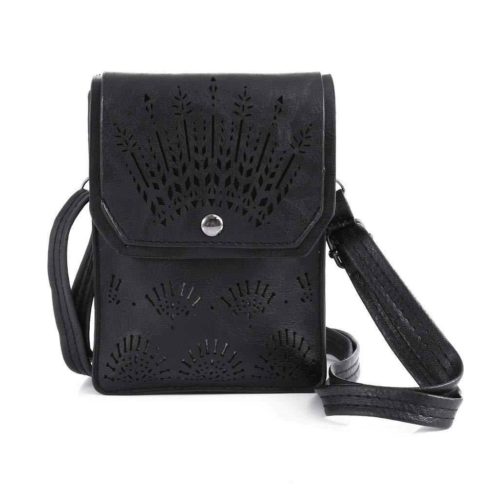 TENXITER Women Hollow Texture Small Crossbody Bags Cell Phone Purse Wallet for Girl (Black)
