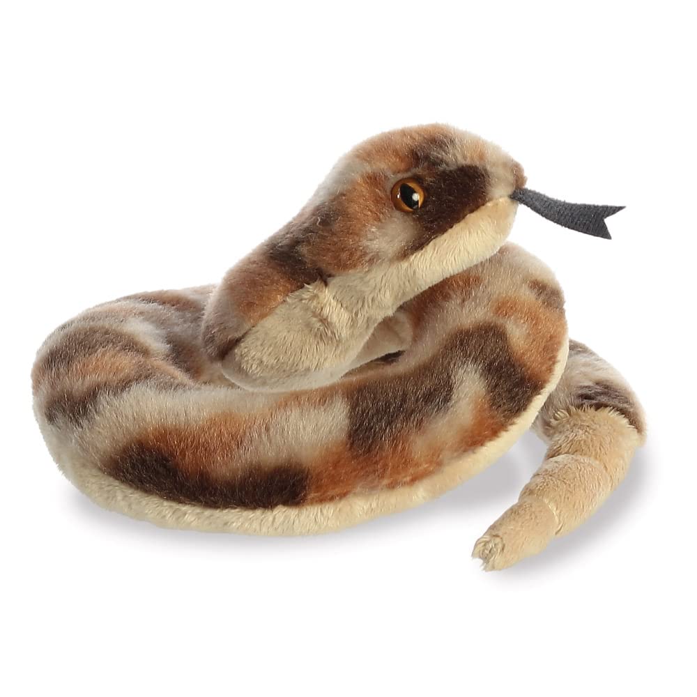 Aurora, 31782, Mini Flopsie Ruse Rattlesnake, 8In, Eco-friendly soft toy, Green & Brown