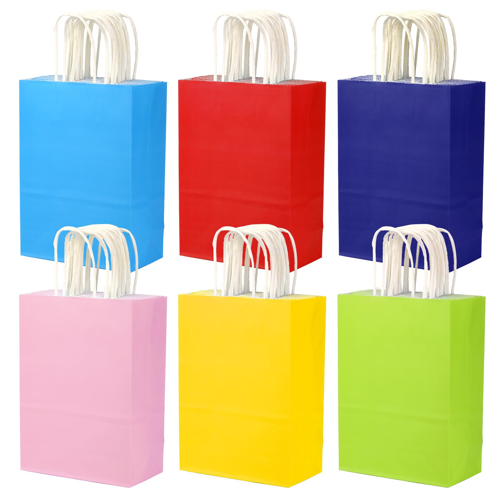 Suwimut 60 Pieces Paper Favor Bags, 6 Colors Rainbow Paper Gift Bags Colored Kraft Goodie Bags with Handle for Birthday, Party, Wedding and Celebrations
