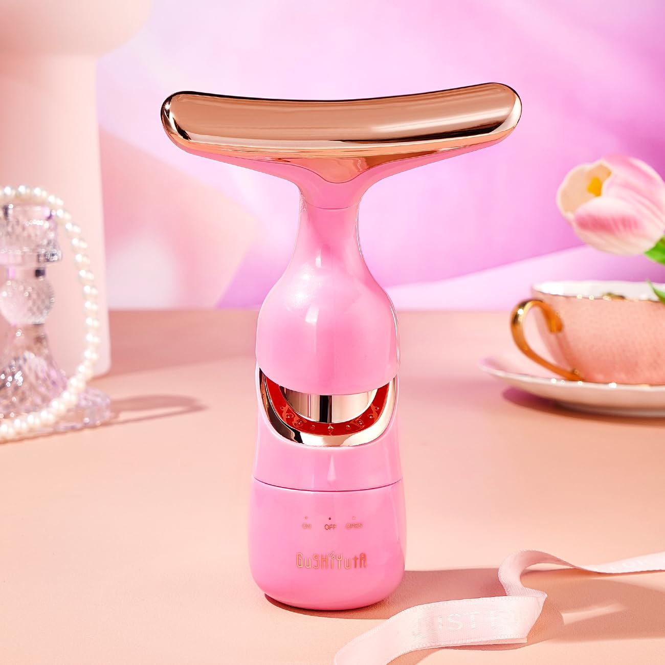 Photo 1 of 2025 Premium 5-in-1 Facial & Neck Rejuvenation Wand– Anti-Aging Skin Tightening Tool with Deep Cleansing Brush,Nutrient Infusion | at-Home Spa Device for Women (Pink)