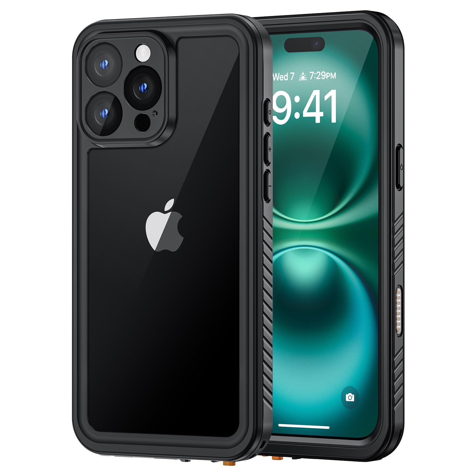 Photo 1 of Lanhiem for iPhone 16 Pro Waterproof Case, Dustproof Case Built-in Screen Protector, Camera Protection, Full Body Heavy Duty Rugged Phone Cover for 16 Pro - 6.3 inch (Black/Clear)