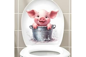 Pink Pig Bathing Iron Bucket Toilet Lid and Tank Sticker 11.8" x 11.8" Cut Animal Toilet Seat Cover Decals Cistern Decor Clin