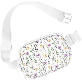 Simikol Ultra Lightweight Belt Bag Cute Crossbody Bags for Women Fashion Pattern Waist Packs Waterproof Running Workout Hiking Travel Fanny Pack,White Daisy