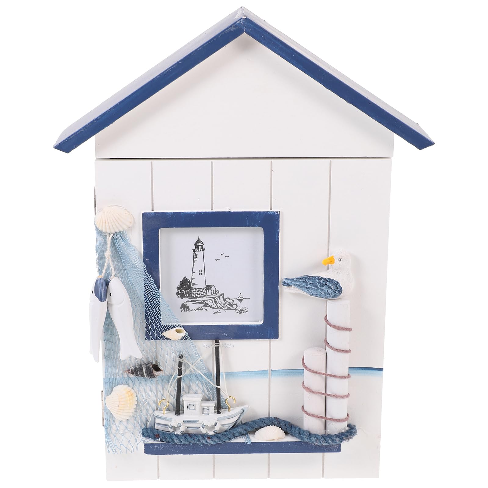 Photo 1 of Veemoon Nautical Style Key Cabinet, Mediterranean Wall Mounted Key Cabinet Wooden Beach Living Keys Organizer for Office Home Bookstore Dining Room ?Random Style?