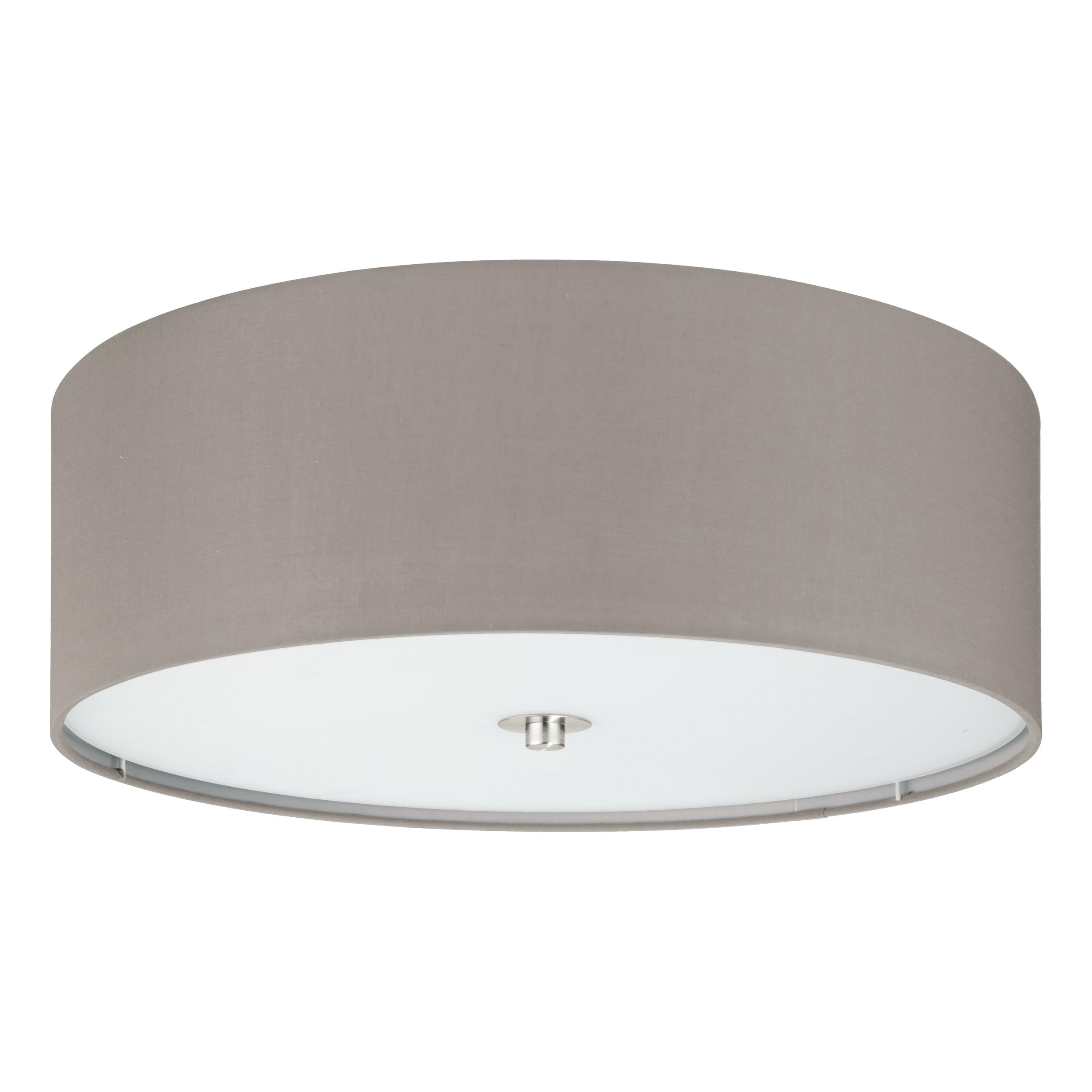 Eglo Pasteri 3-Flame Textile Ceiling Light, Matt Nickel Steel, Taupe Fabric and Glass Round Ceiling-Mounted lamp, E27 Socket Ø: 47.5 cm/18.7 inches