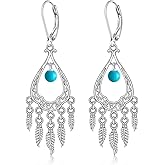 Feather Earrings for Women Sterling Silver Turquoise Boho Dangle Earrings Western Jewelry Gifts for Women