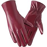 FEIQIAOSH Winter Leather Gloves for Women, Premium Sheepskin Warm Gloves for Cold Weather, Fleece Lining Touch Screen Glove