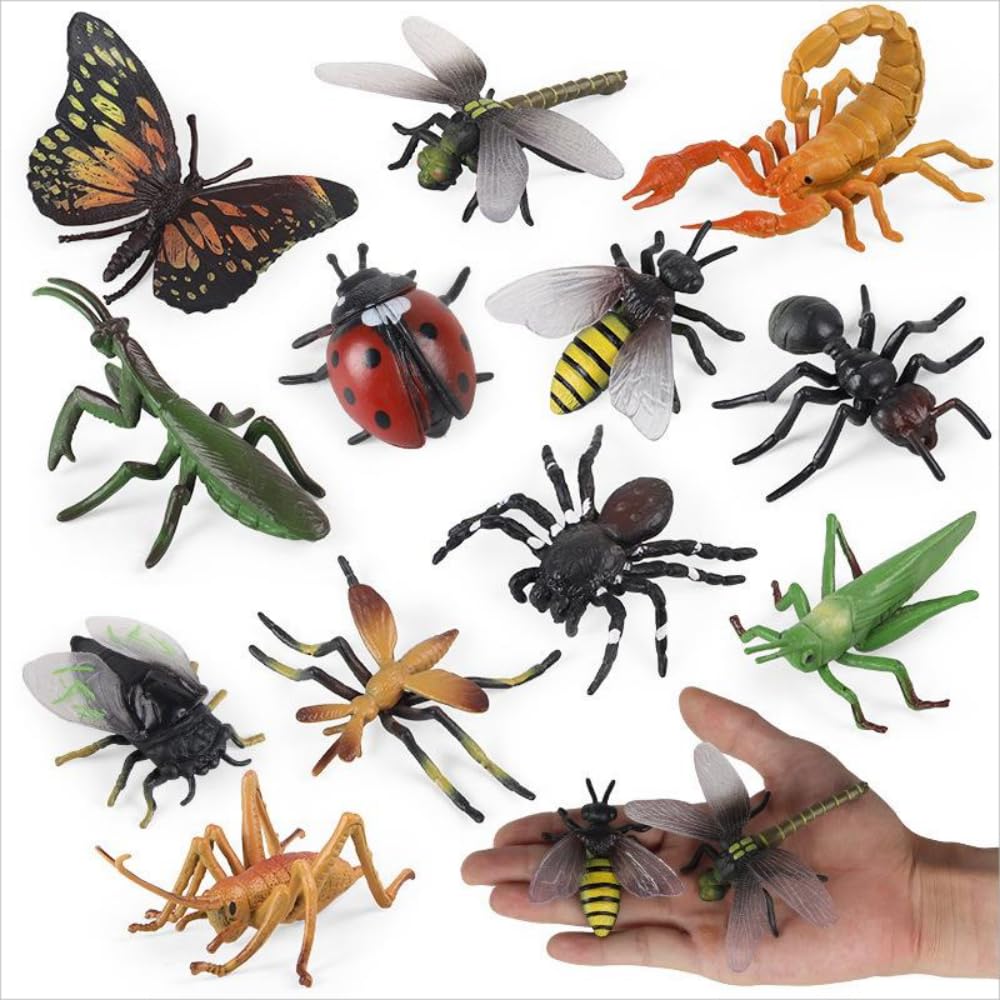 Litinliv 12Pcs Large Realistic Insect Toys Figures, Plastic Bugs Figurines Set, Realistic Insects Toy for Kid, Ladybug, Bee, Butterfly, Assorted Insect Bugs Figures Toy, Insect Themed Party Favors