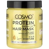 Cosmo Hair Care Gold Protein + Shea Butter Hair Mask 1000ml - 33.8 fl.oz, Fortifying, Intense Moisturizing, 3 in 1 Moisture, For Dry, Brittle, Dehydrated Hairs, Paraben Free, All Hair Types, Treatment