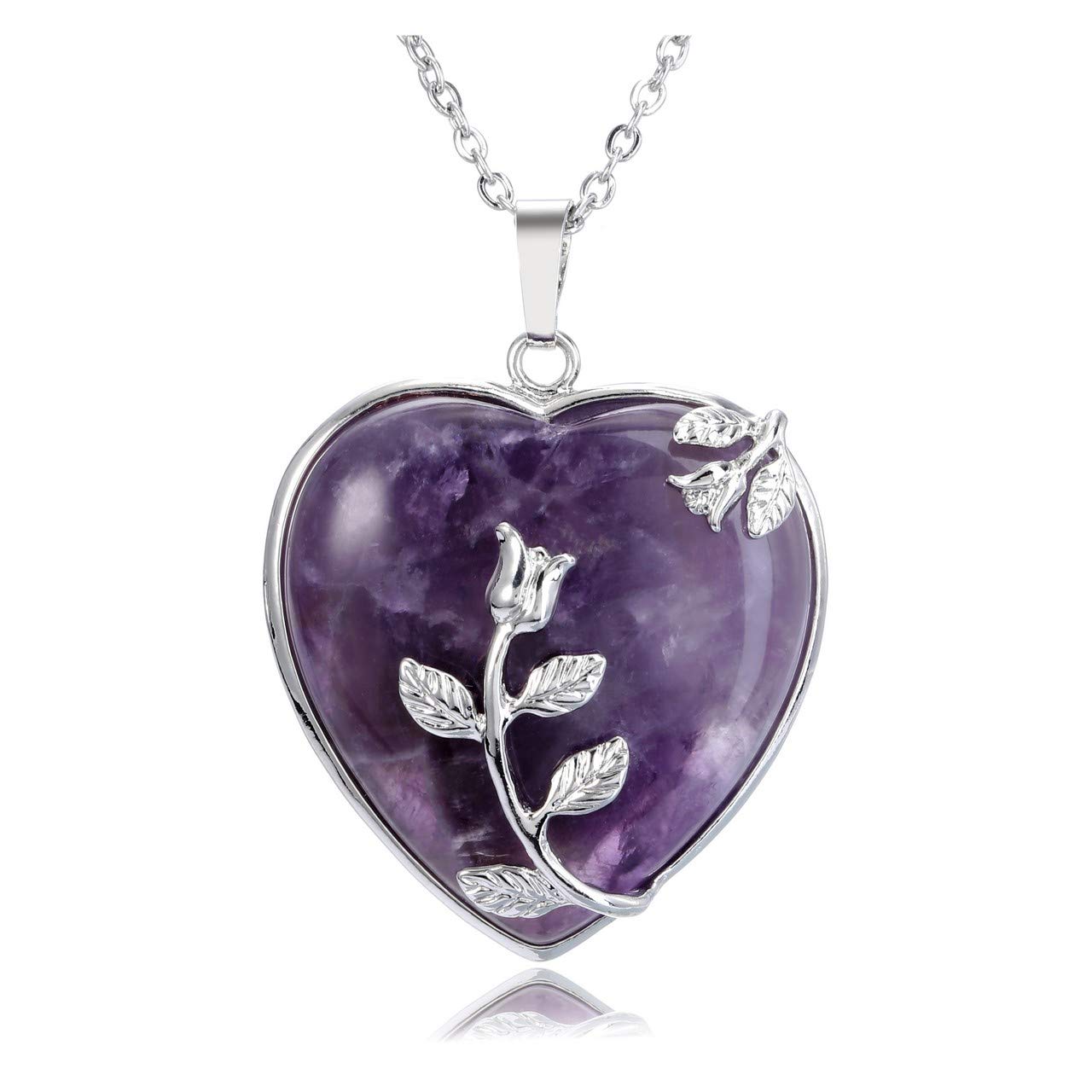 CrystalTears Amethyst Healing Crystal Necklace for Women Flower Wire Wrapped Heart Crystal Stone Pendant Reiki Healing Crystal Gemstone Necklace Jewelry Mothers Day Gifts for Mum Women
