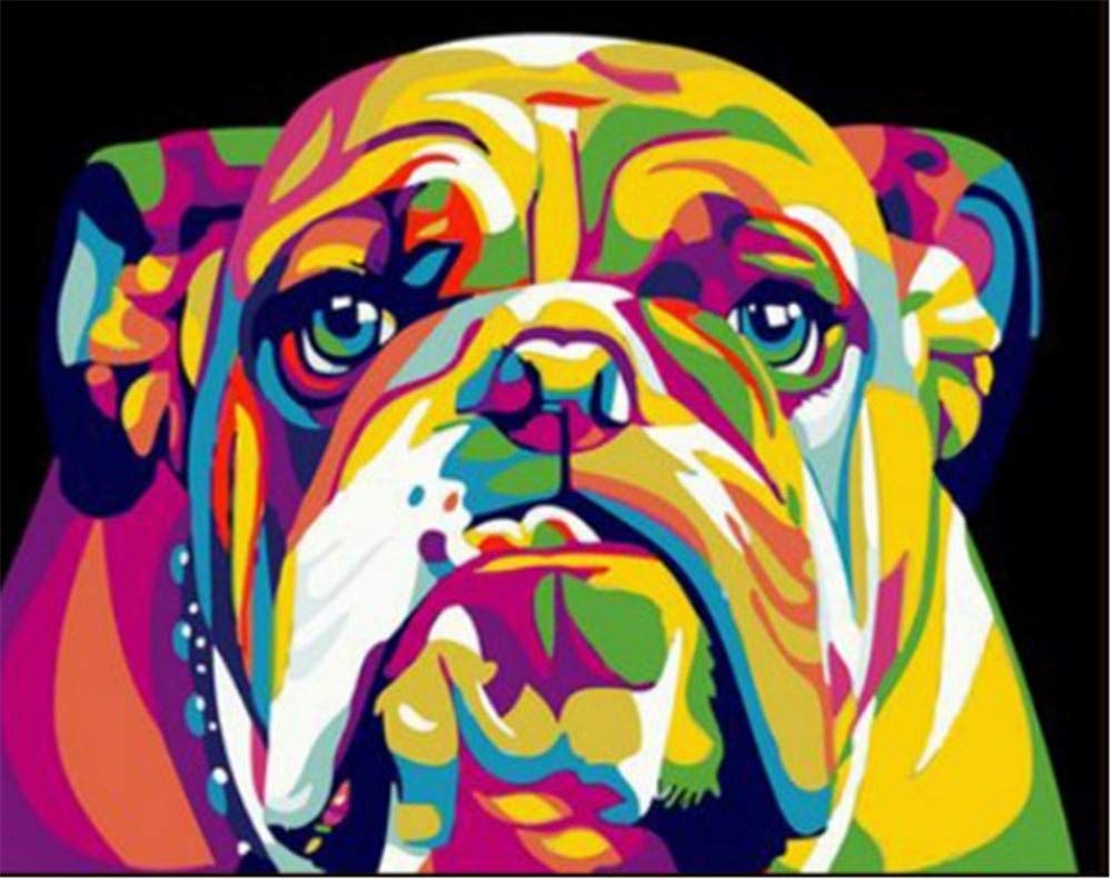 YEESAM ART Paint by Numbers for Adults Children, Colorful Pug Dog 16x20 Inch Linen Canvas Acrylic DIY Number Painting Kits Wall Art Decor Gifts (Framed)