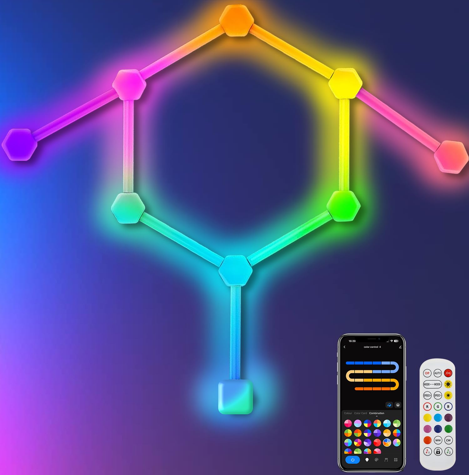 Smart LED Wall Lights for Gaming Setup, RGBIC LED Light Bars 3D Hexagon Gaming Lights Work with Alexa Google Assistant, DIY Glide TV Lights Music Sync,App & Voice Control for Bedroom Streaming, 19Pcs