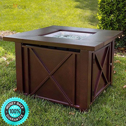 SKEMiDEX--- LPG Fire Pit Table Outdoor gas Fireplace Propane Heater Patio Backyard Deck New his fire pit is made of steel with a durable powder-coated bronze finish.Its criss cross design adds classi.