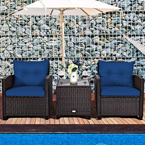 Tangkula 3 Pieces Patio Furniture Set, PE Rattan Wicker 3 Pcs Outdoor Sofa Set w/Washable Cushion and Tempered Glass… - Image 3