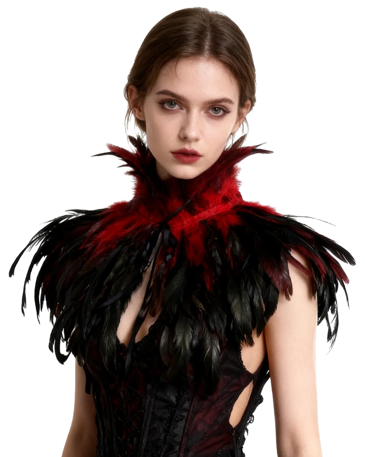 keland Gothic Feather Shrug Shawl Collar Necklace Halloween Costume Epaulettes (Z-Red) โ image 1