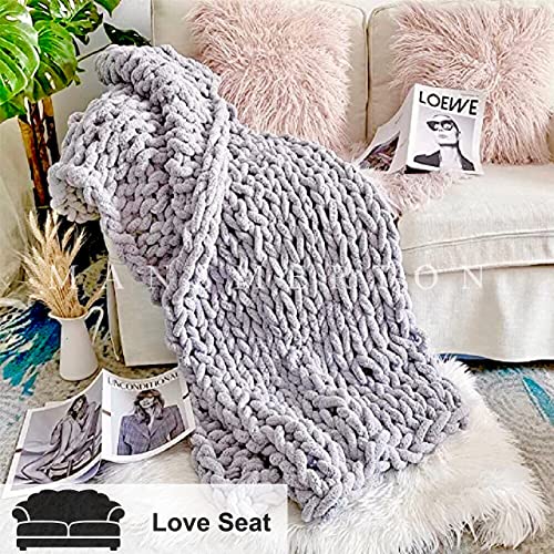 Mansmerton Chunky Knit Blanket ThrowLarge50"x60"GreyWarm Soft crochet