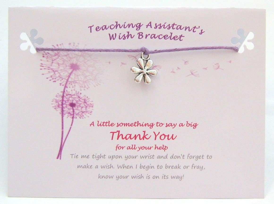 Teacher Teaching Assistants Thank You Gift Card Wish String Bracelet (Lilac Cord) Tibetan Charm & Quote Card. Ideal Thank You Gift Card & Lovely Little Token Present, Keepsake.