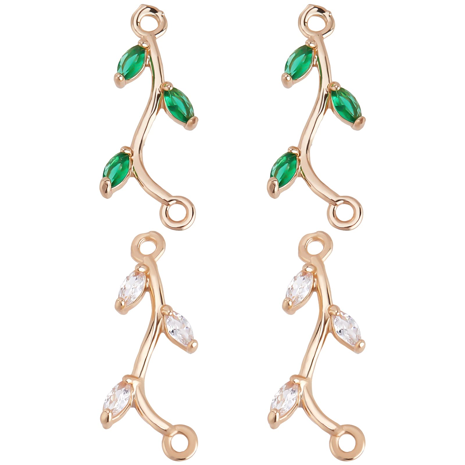 Beebeecraft 20Pcs/Box 2 Colors Leaf Connectors Charms Red&Green Cubic Zirconia Tree Branch Links with Double Loops for Bracelet Earring Necklace Jewellery Making