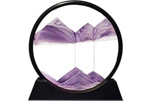 Aoderun Moving Sand Art Picture Round Glass 3D Deep Sea Sandscape in Motion Display Flowing Sand Frame Relaxing Desktop Home Office Work Decor (7", Purple)