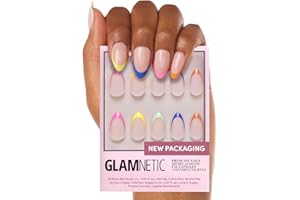 Glamnetic Press On Nails - Sprinkles | Rainbow French Tip Nails, UV Finish Short Pointed Almond Shape, Reusable Semi-Transparent Nails in 12 Sizes - 24 Nail Kit with Glue