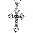 Large Gothic Cross Necklace silver-tone pendant with glass stone, on 24" steel chain…