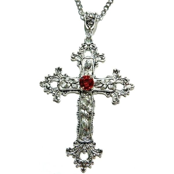 Collana a catena Steampunk collana pendente di cristallo rosso di Halloween goti