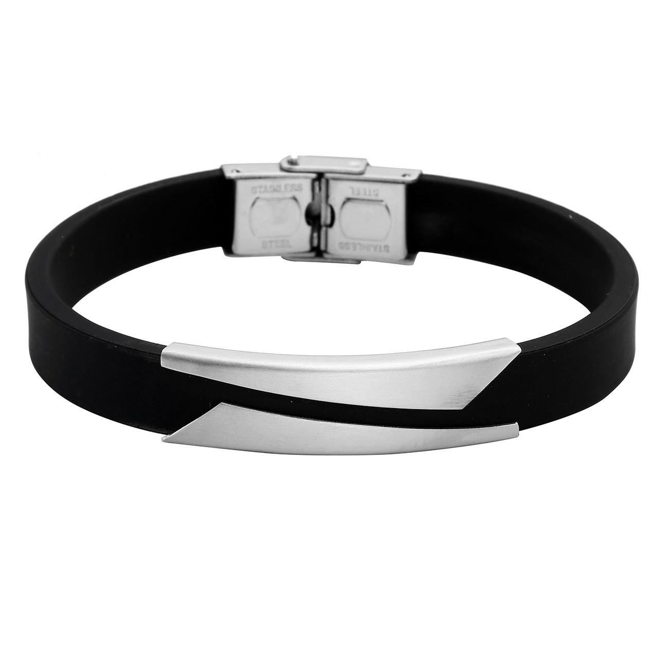 PiercingJ Paare Armband Set 2x Edelstahl Gummi Kautschuk Geometrie Armband Armreifen Manschette für Herren Damen Punk Biker mit 1x Geschenk-box, silber/gold/schwarz