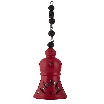Shabana Art Potteries Terracotta Handpainted Decorative Hanging Bell Showpiece -- Wind Chimes Hanging Decorative Item - 31 Cm (Red)