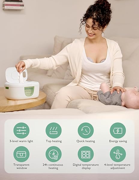 MOMCOZY BABY WIPE WARMER, INNOVATIVE SPRING DESIGN, LARGE CAPACITY WIPES DISPENSER, FAST AND EVEN HEATING, 4 MODES OF TEMPERATURE HEATING CONTROL, DIAPER WIPE WARMER WITH NIGHT LIGHT