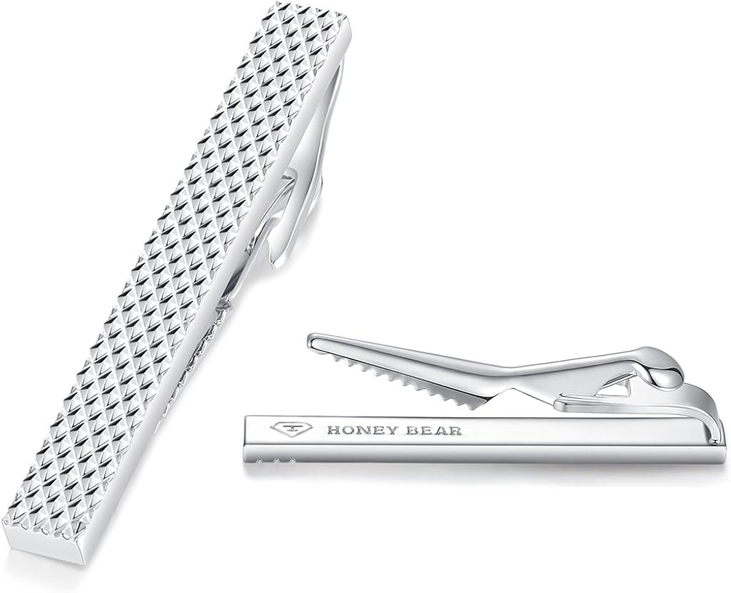 HONEY BEAR Mens Tie Clip Bar Net Normal Size for Business Wedding Gift,5cm/5.4cm (Silver-5.4cm)