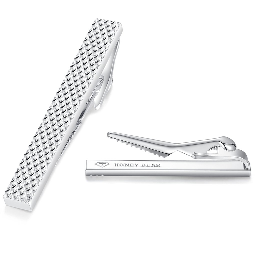 HONEY BEAR Mens Tie Clip Bar Net Normal Size for Business Wedding Gift,5cm/5.4cm (Silver-5.4cm)