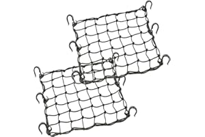 ZUOZE Small Cargo Net 15"x15" Stretches to 30"x30" with Thicken Hooks | Natural Latex Core, Tight 2”x2” Mesh Heavy Duty Bungee Net for Motorcycle Helmet, Bike, ATV, UTV, Luggage (Black, 2 Pack)