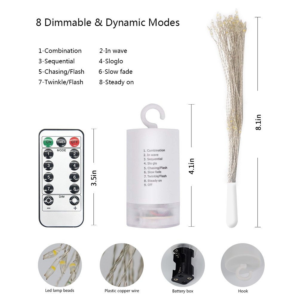 Battery Operated String Lights- 100 LED Fairy Lights with Remote and Timer (8 Modes, Dimmable, IP65 Waterproof, RGB Color Changing ) for Bedroom Patio Indoor Party Garden Outdoor