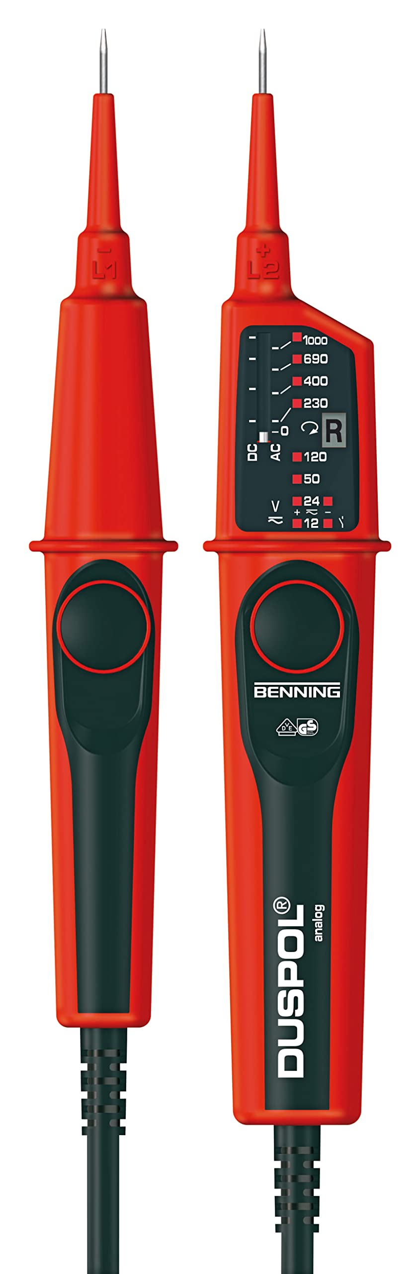 Benning 050261 "Duspol" Analog Two Pole Voltage Tester, Red/Black