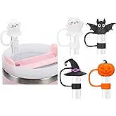 Christmas Halloween Straw Covers Cap Compatible with Stanley Cup 30 40 oz, 4PCS Silicone Reusable Drinking Straw Topper Including 4 styles, Funny Party Straw Cover for Stanley. (Halloween Fun Set)