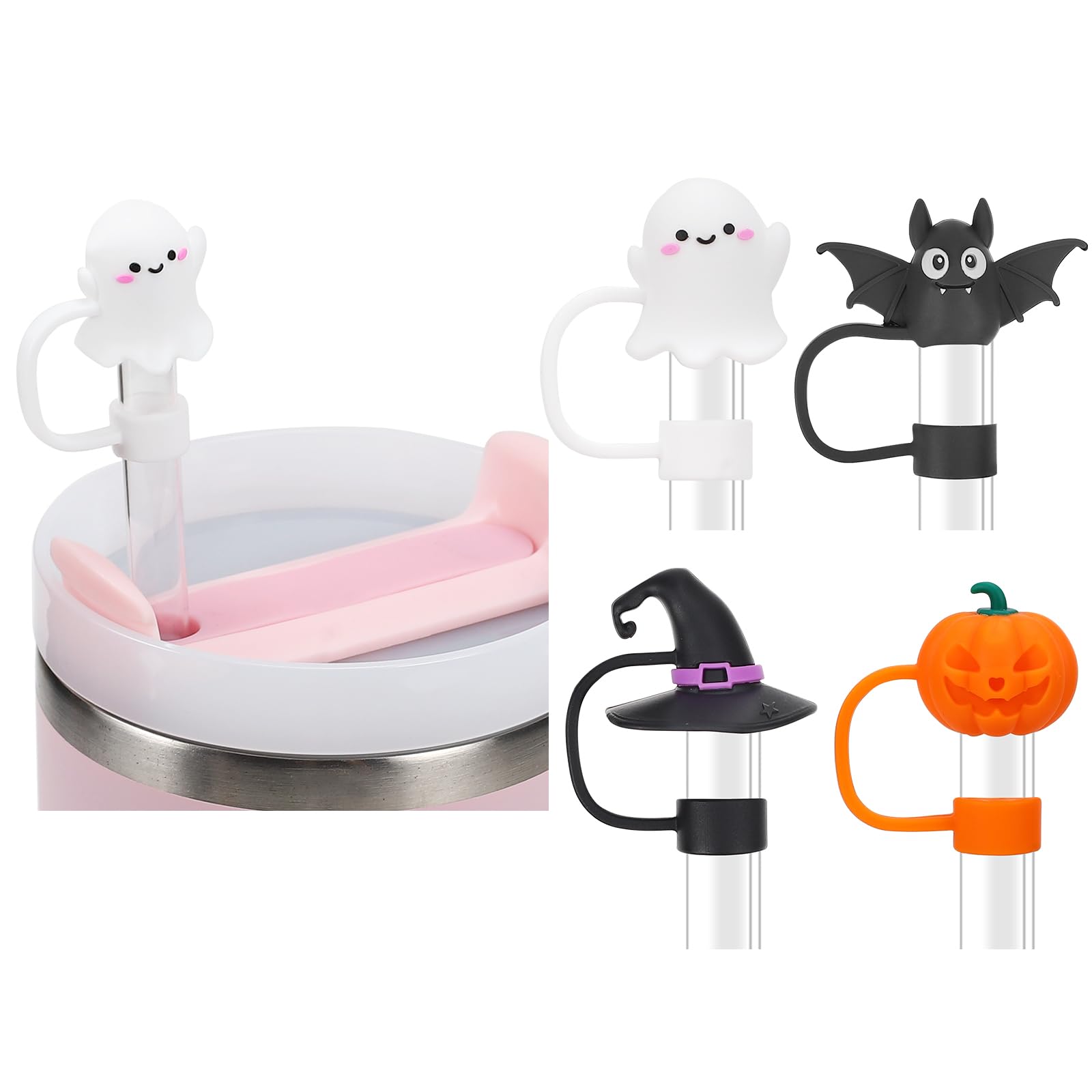 Photo 1 of ***MISSING  PARTS***
Christmas Halloween Straw Covers Cap Compatible with Stanley Cup 30 40 oz, 4PCS Silicone Reusable Drinking Straw Topper Including 4 styles, Funny Party Straw Cover for Stanley. (Halloween Fun Set)