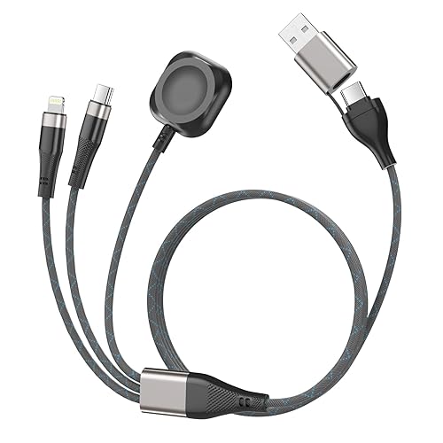 2FT Nylon Braided for Apple Watch Charger 3 in 2 - USB C/Lightning/Micro Fast Charging Cable, Compatible with iWatch Ultra/SE/9-1 & iPhone 15/14/13, Galaxy S23 (Durable Tangle-Free)