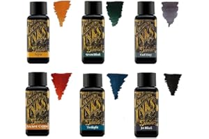 Diamine Fountain Pen Ink 30 ml - Base Colour - 6 x Bottles - Sepia, Green Black, Earl Grey, Ancient Copper, Twilight, Jet Black
