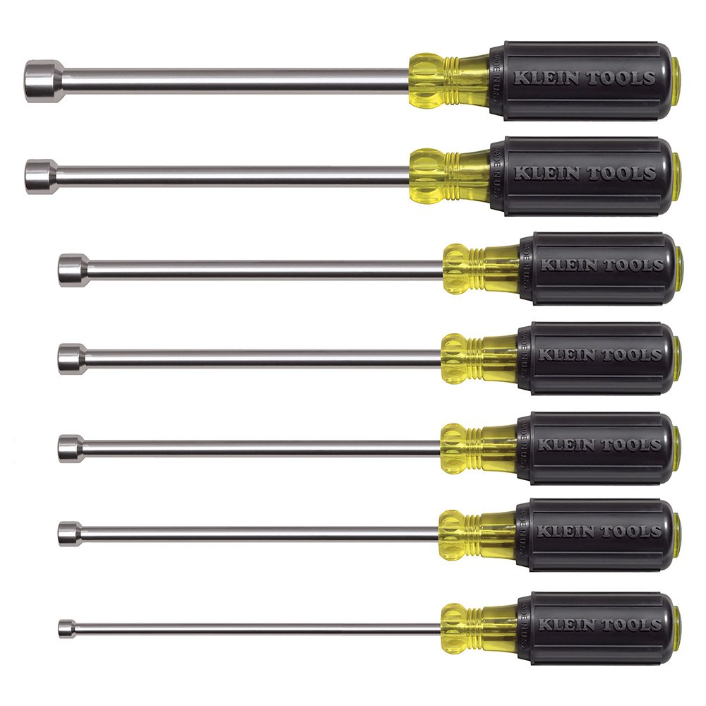 Klein Tools 647M Nut Driver Set, 7-Piece Kit with Hex Nut Drivers in SAE Sizes with Magnetic Hollow Shaft and Cushion Grip Handles: Industrial & Scientific